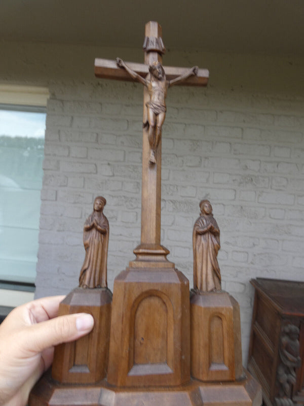 Antique Wood carved calvary crucifix cross rare french religious