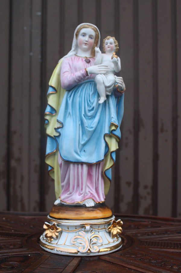 Antique french vieux paris porcelain madonna child statue figurine