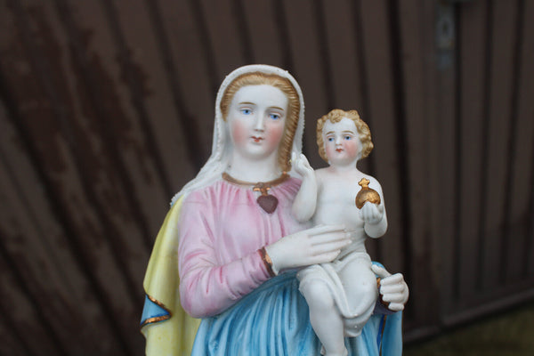 Antique french vieux paris porcelain madonna child statue figurine