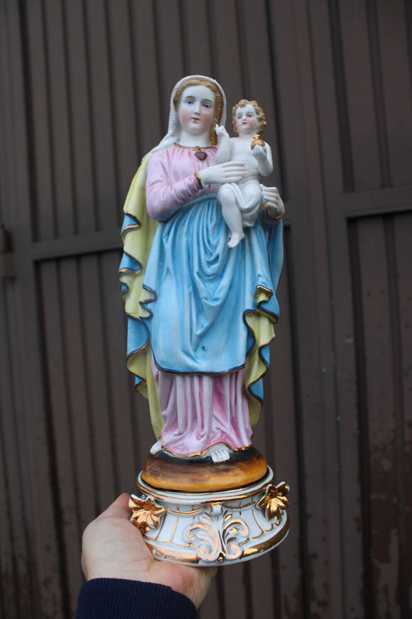 Antique french vieux paris porcelain madonna child statue figurine