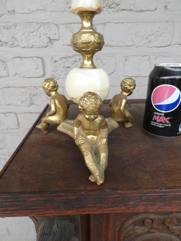 Vintage 70s onyx marble bronze putti cherub figural standing ashtray