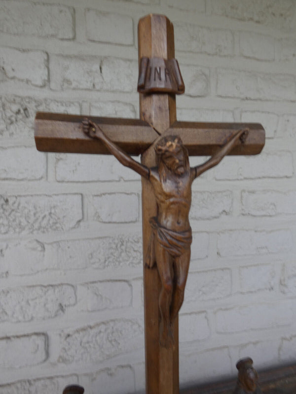 Antique Wood carved calvary crucifix cross rare french religious