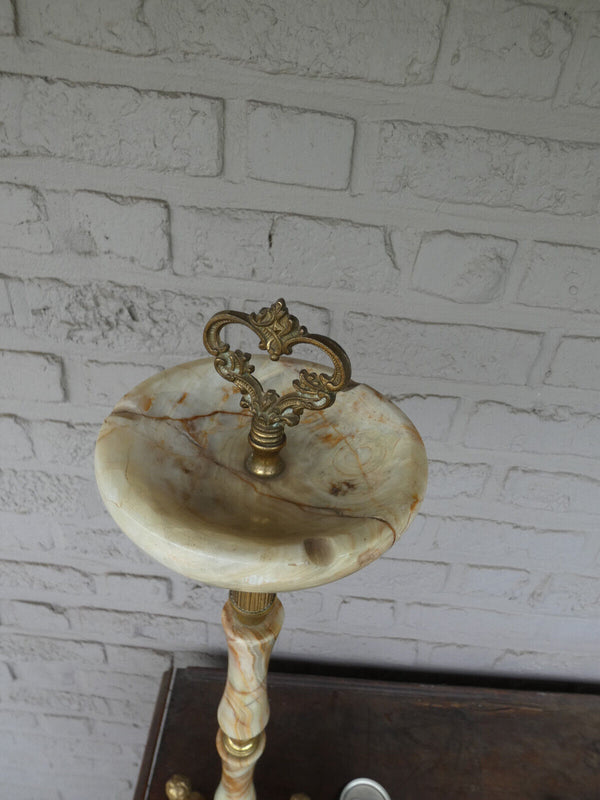 Vintage 70s onyx marble bronze putti cherub figural standing ashtray