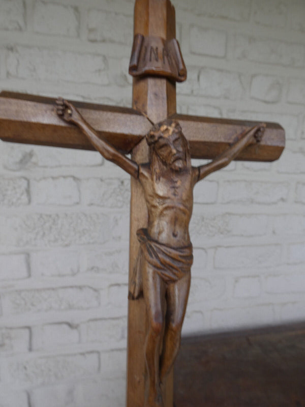 Antique Wood carved calvary crucifix cross rare french religious