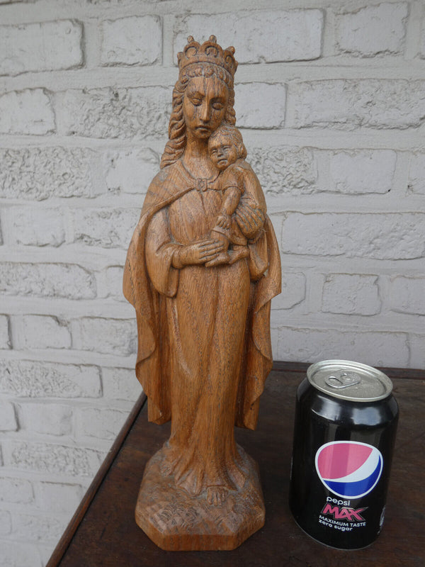 Antique Flanders School wood carved madonna statue sculpture religious