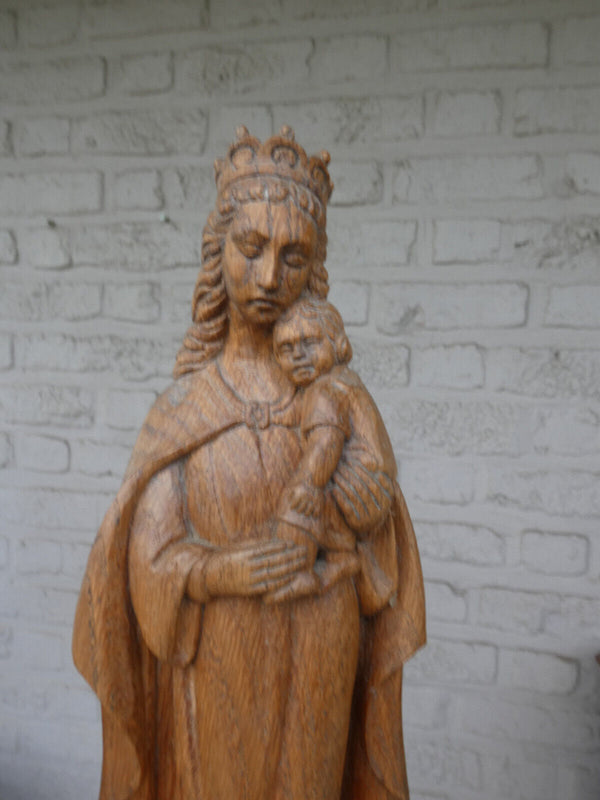 Antique Flanders School wood carved madonna statue sculpture religious