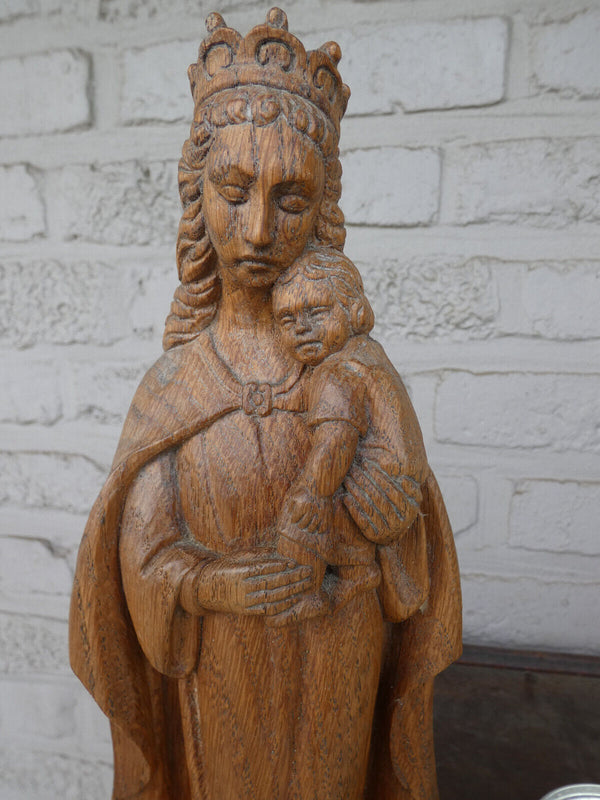 Antique Flanders School wood carved madonna statue sculpture religious