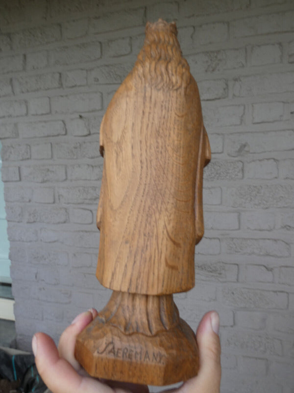 Antique Flanders School wood carved madonna statue sculpture religious