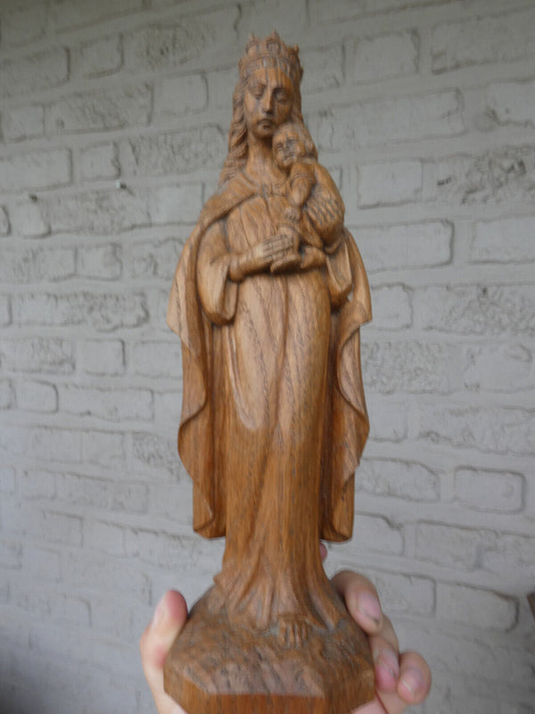 Antique Flanders School wood carved madonna statue sculpture religious