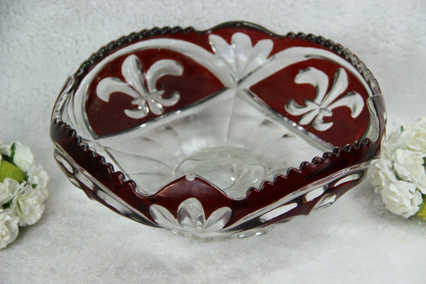 Vintage French Fleur de lys Crystal glass centerpiece bowl fruit table 1960