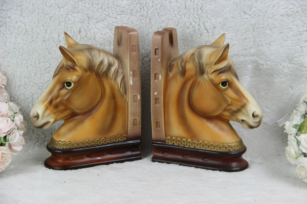 PAIR mid century Horse faience book ends retro 1970 equestrian