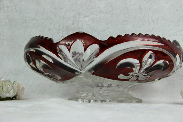 Vintage French Fleur de lys Crystal glass centerpiece bowl fruit table 1960