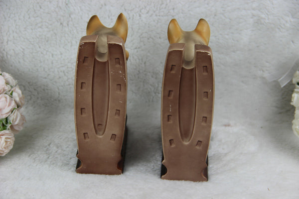 PAIR mid century Horse faience book ends retro 1970 equestrian