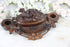 Antique German black forest wood carved bird nest inkwell 19thc