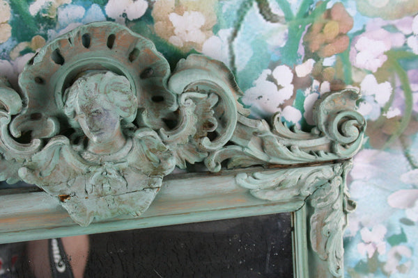 Antique Mirror Art nouveau lady manner turquoize green colour