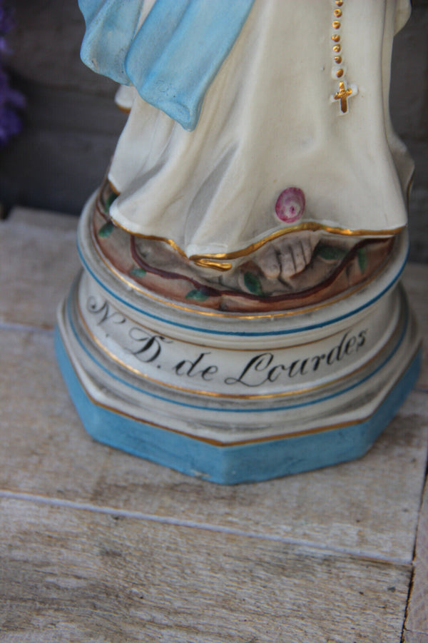 Antique French bisque porcelain madonna of LOURDES statue saint figurine