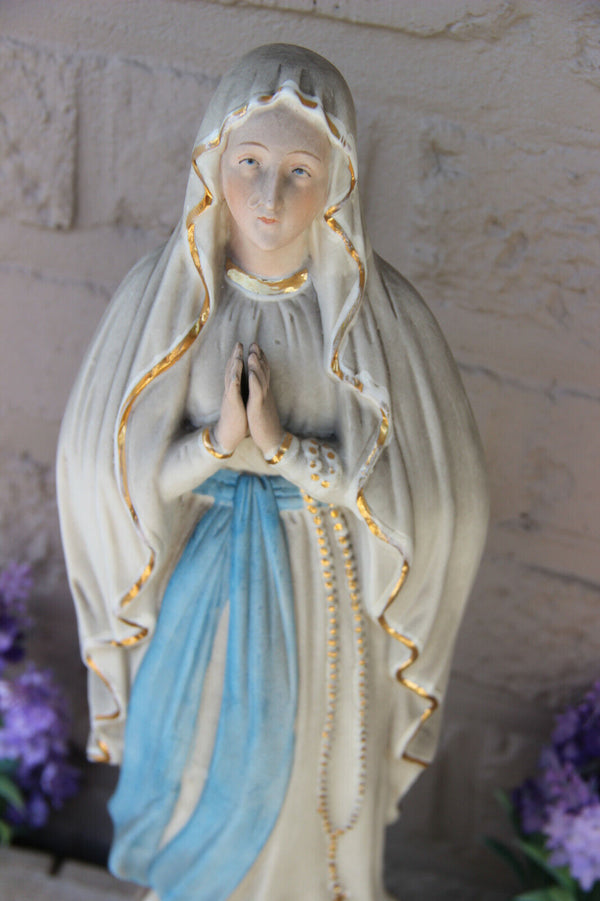 Antique French bisque porcelain madonna of LOURDES statue saint figurine