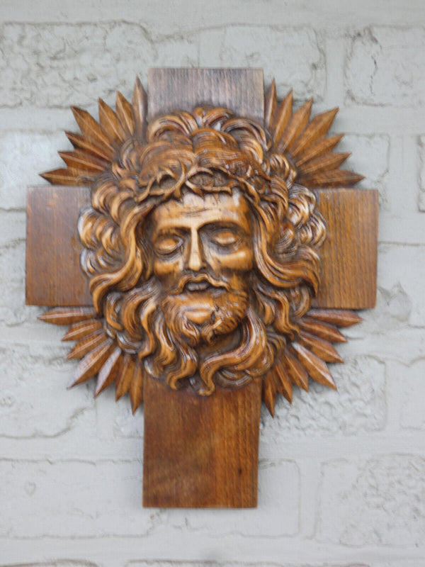 Vintage wood carved christ jesus relief plaque wall religious