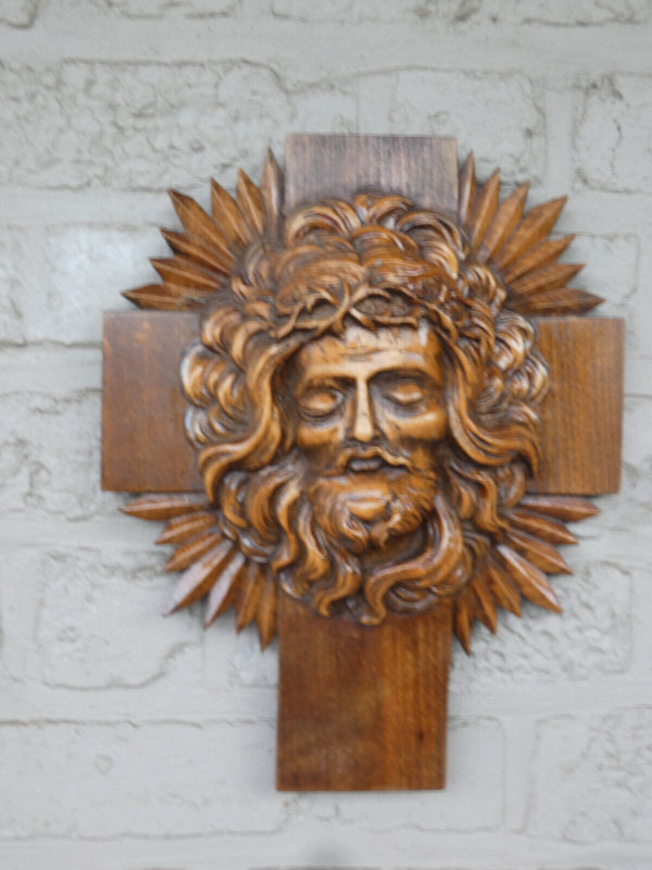 Vintage wood carved christ jesus relief plaque wall religious