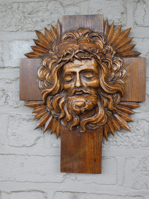 Vintage wood carved christ jesus relief plaque wall religious