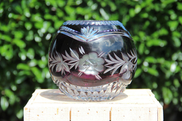 Bohemia czech Crystal art glass amethyst purple crystal vase floral decor round