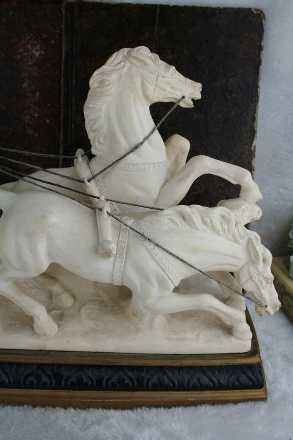 VTG italian Plaster Roman gladiator Chariot statue horses group circa 1970