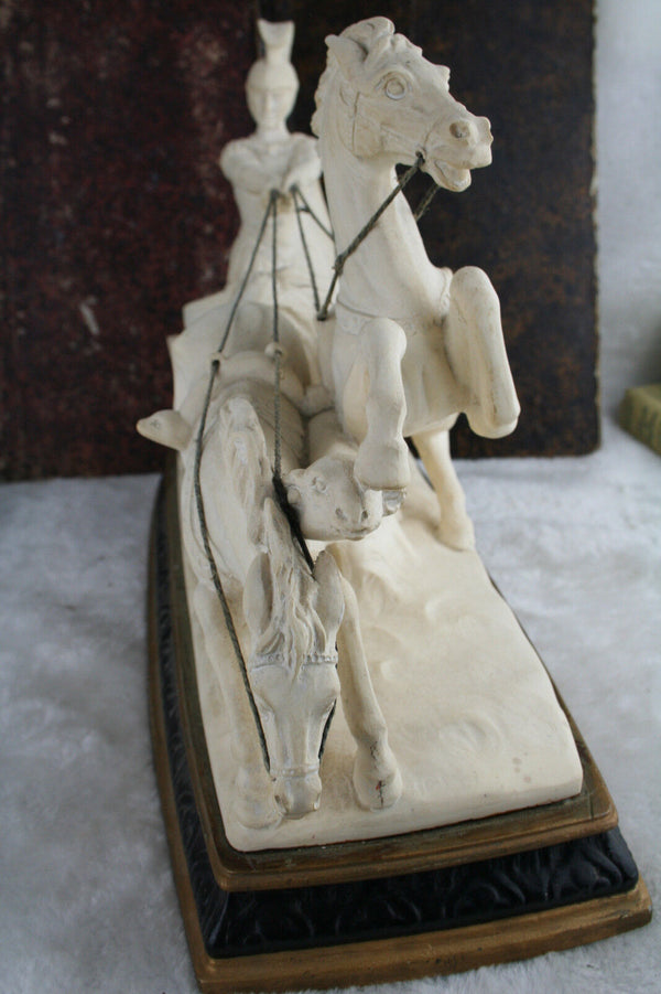 VTG italian Plaster Roman gladiator Chariot statue horses group circa 1970