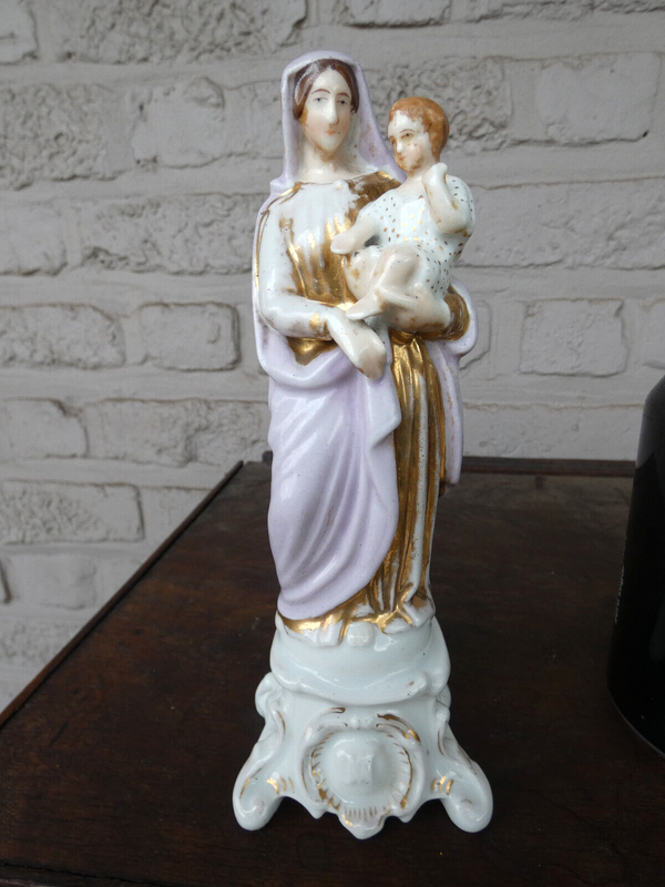 Antique french vieux paris old porcelain madonna figurine statue