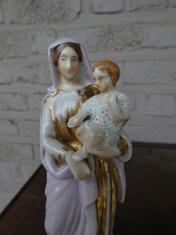 Antique french vieux paris old porcelain madonna figurine statue