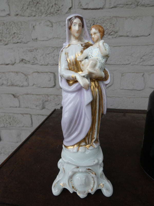 Antique french vieux paris old porcelain madonna figurine statue