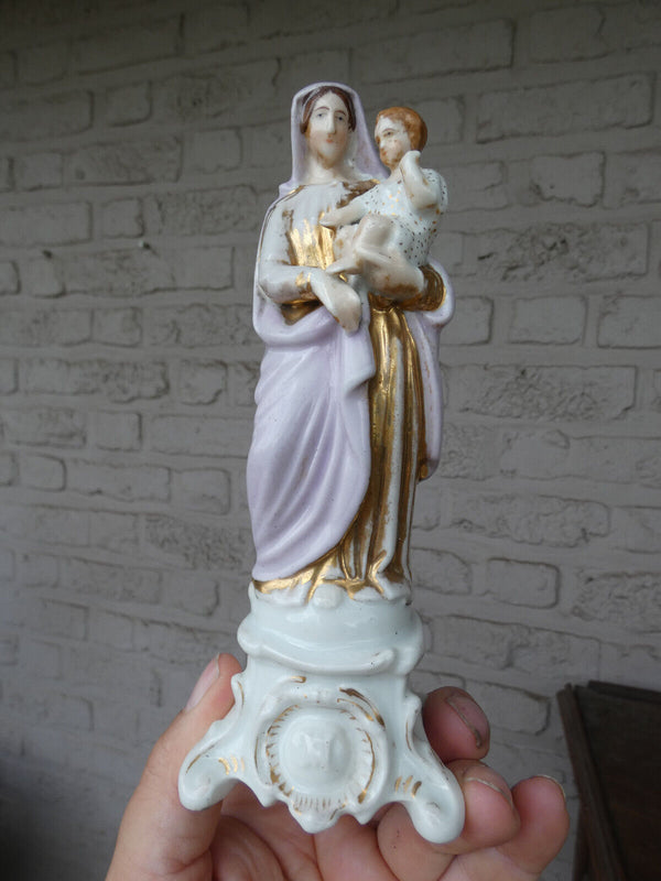 Antique french vieux paris old porcelain madonna figurine statue