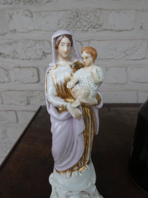 Antique french vieux paris old porcelain madonna figurine statue