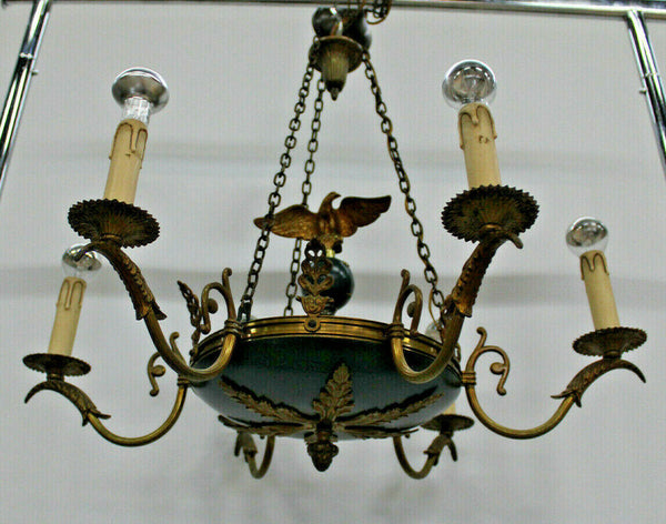 French bronze tole Empire design eagle figurine chandelier lamp