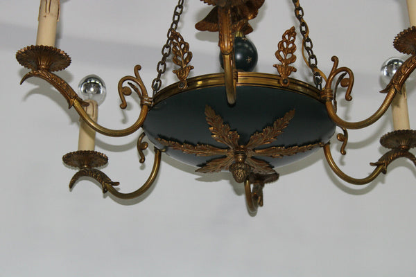 French bronze tole Empire design eagle figurine chandelier lamp