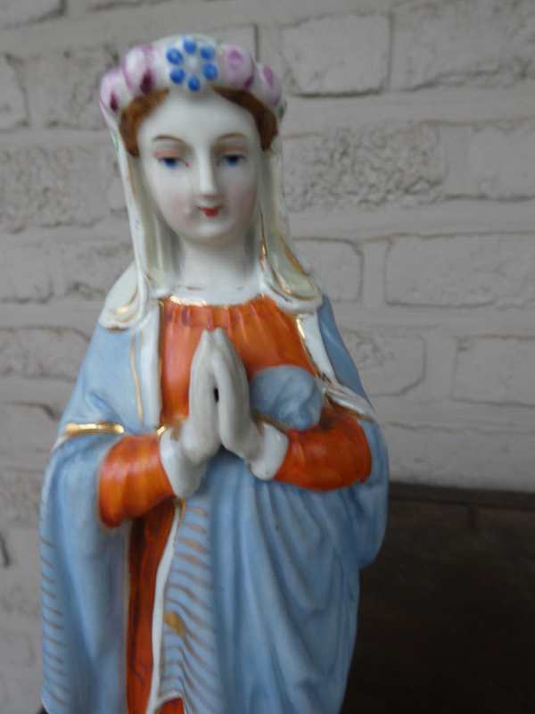 Antique french vieux paris old porcelain madonna figurine statue