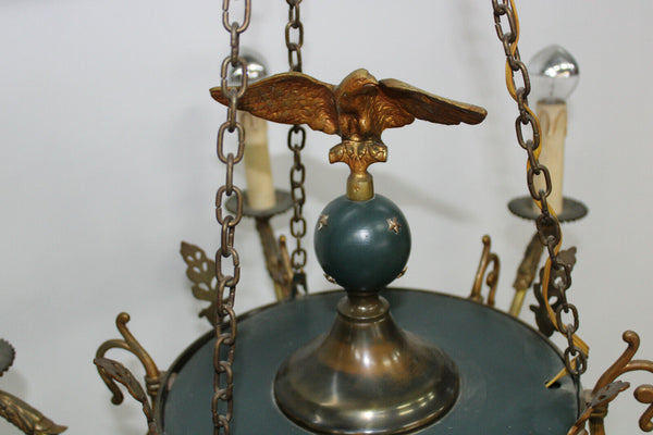 French bronze tole Empire design eagle figurine chandelier lamp