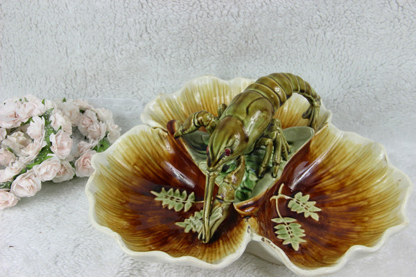 Rare Choisy le Roi marked barbotine majolica lobster centerpiece bowl tray