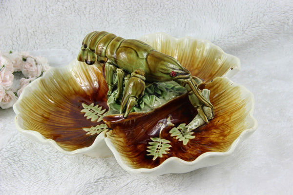 Rare Choisy le Roi marked barbotine majolica lobster centerpiece bowl tray