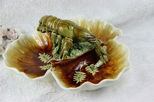 Rare Choisy le Roi marked barbotine majolica lobster centerpiece bowl tray