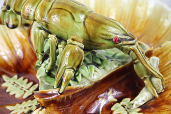 Rare Choisy le Roi marked barbotine majolica lobster centerpiece bowl tray