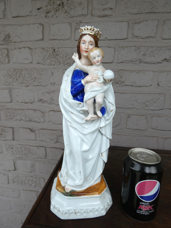 Antique french old vieux paris porcelain madonna figurine statue 19thc rare