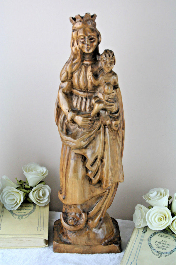 Antique wood carved German Madonna Mary  statue religious 1920