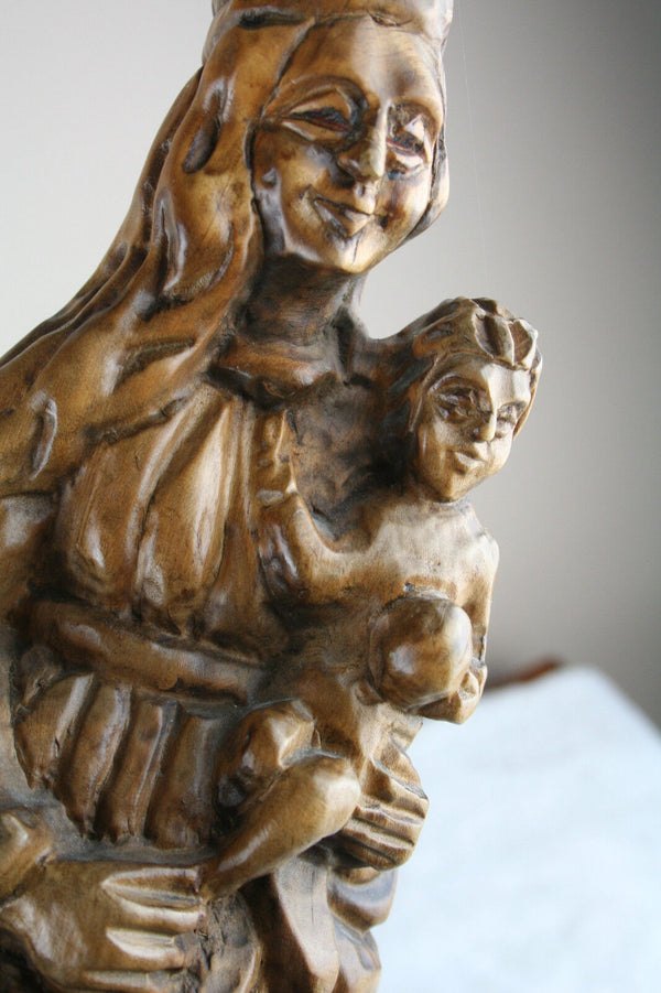 Antique wood carved German Madonna Mary  statue religious 1920