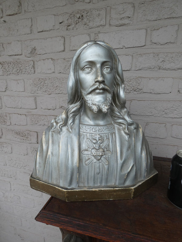 Antique Ceramic jean carli signed bust sacred heart statue sculpture