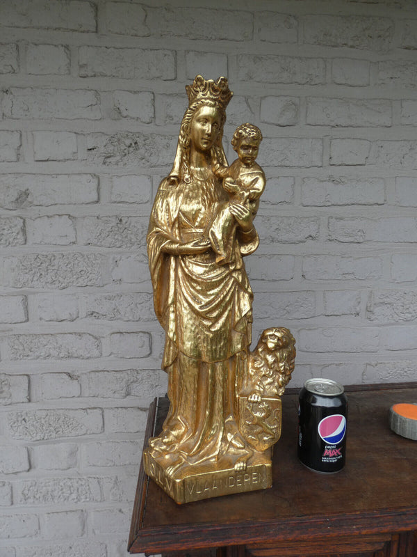 Antique Belgian our lady of flanders ceramic statue figurine marked