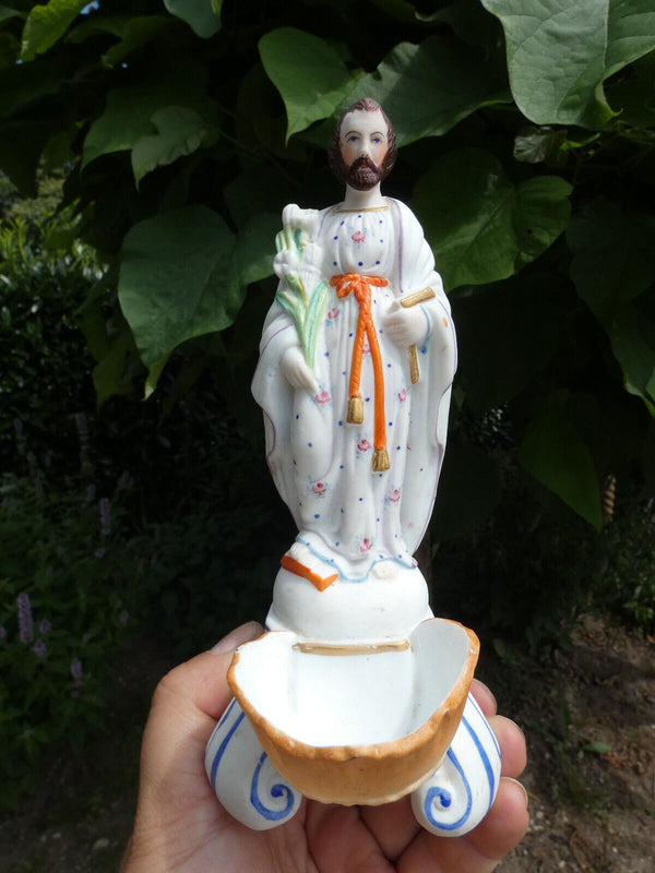 Antique French old  paris porcelain   holy water font saint joseph rare