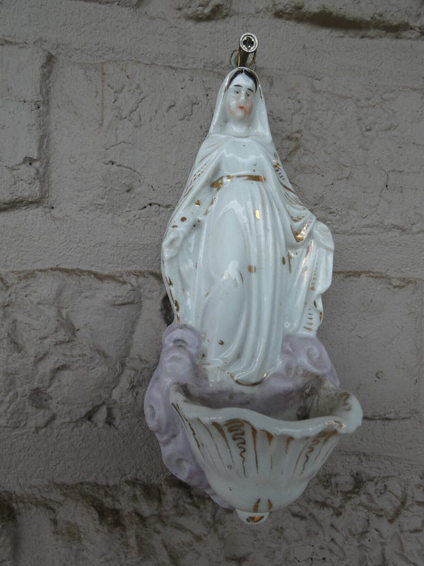 Antique French vieux paris porcelain   holy water font madonna