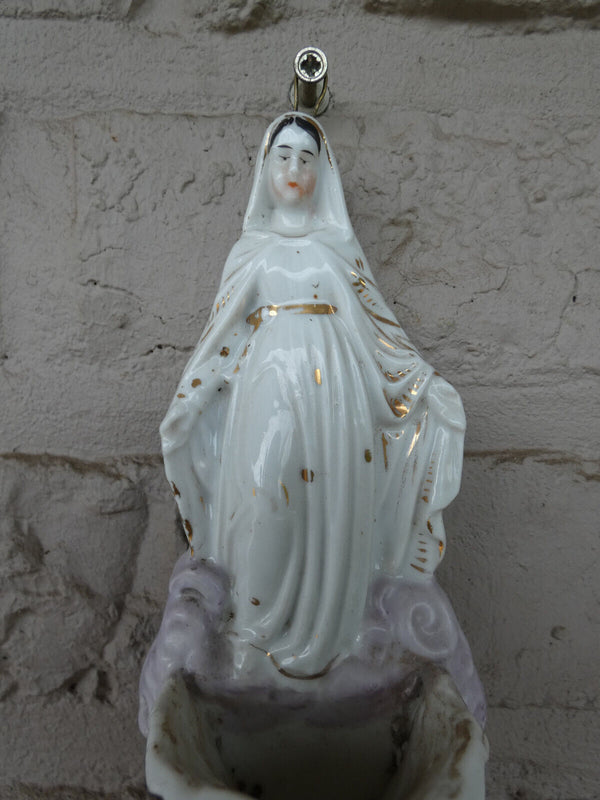 Antique French vieux paris porcelain   holy water font madonna