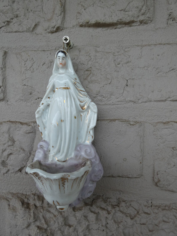 Antique French vieux paris porcelain   holy water font madonna