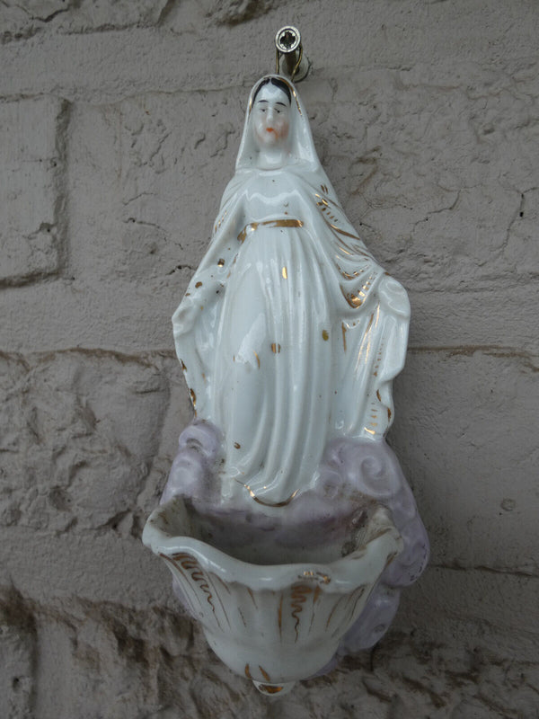 Antique French vieux paris porcelain   holy water font madonna